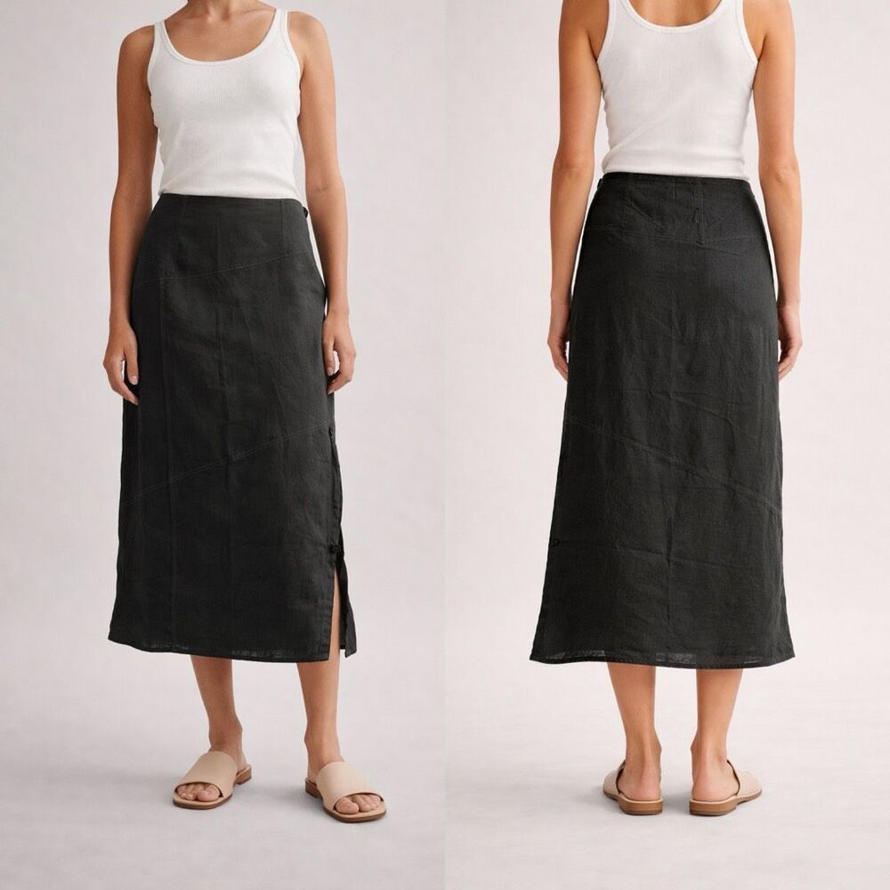 Massimo Dutti Linen Midi Skirt Washed Black Side Slit Size M NWT - Picture 12 of 12